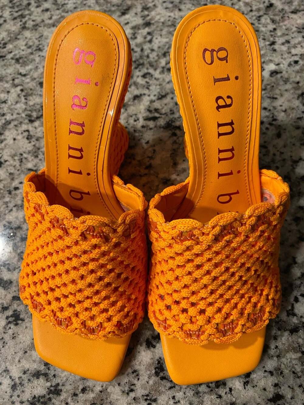 Gianni Bini Regina Wedge Mules Orange Woven Knit Open Toe